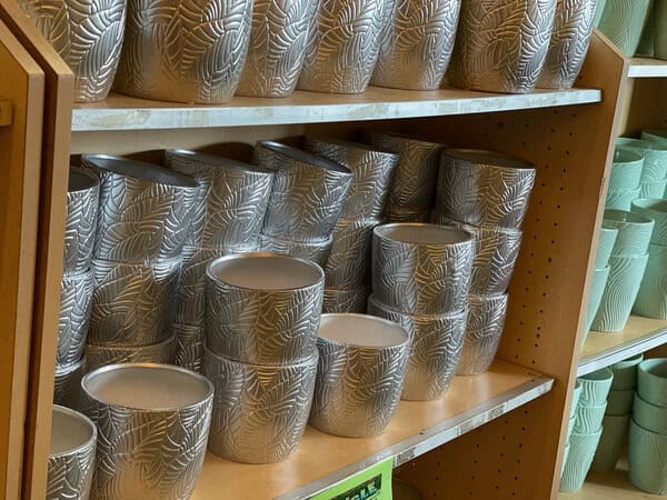 Silver Metallic Leaf Patterned Ceramic Pot