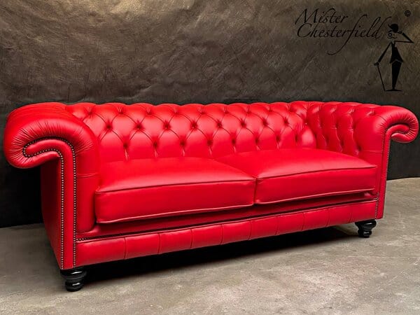 chesterfield origineel red leather rood leder front