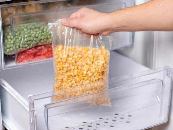 freezer bag of sweetcorn