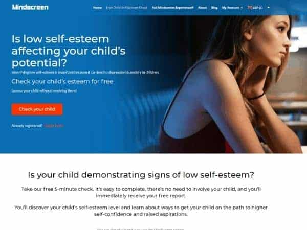 User interface of Mindscreen homepage screenshot