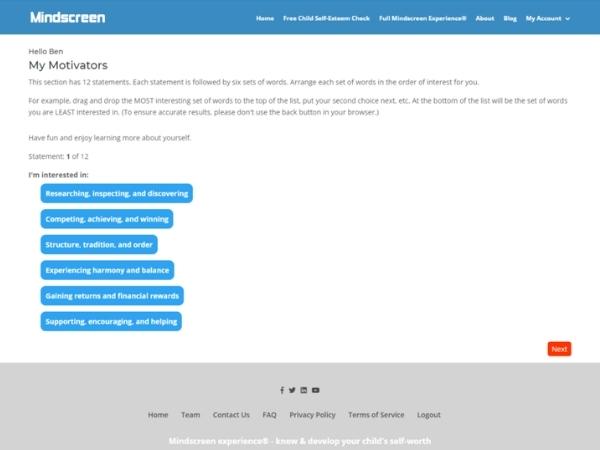 Screenshot of Mindscreen interface