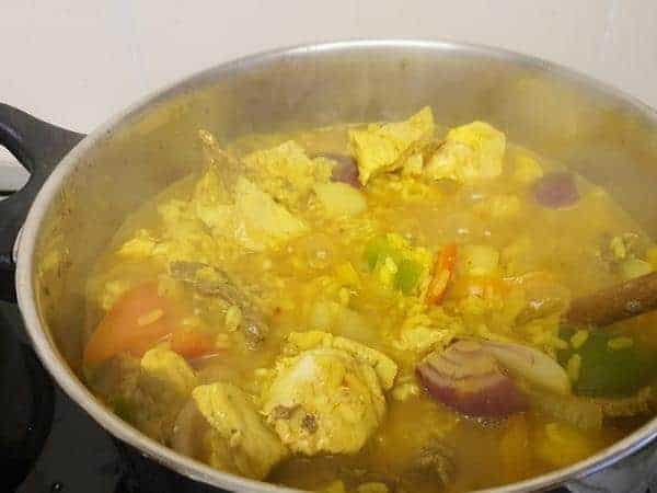 stockpot full of a cooking paella