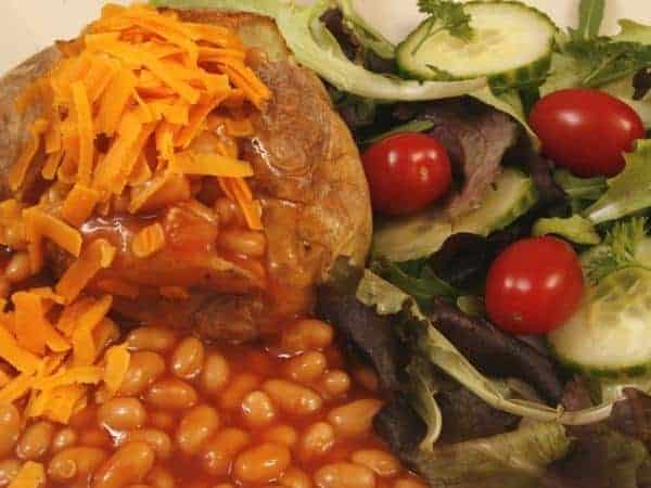 lunch of jacket potato with cheese and beans