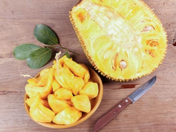 Raw jackfruit cut open showing inside