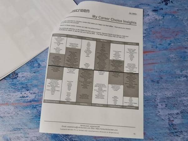 Closeup of Mindscreen worksheet on blue background