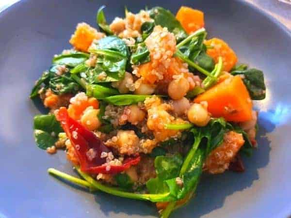 Roasted plum, sweet potato and quinoa salad