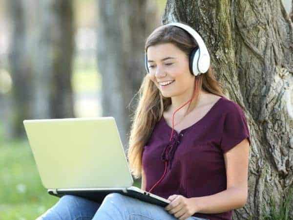 A woman using a laptop