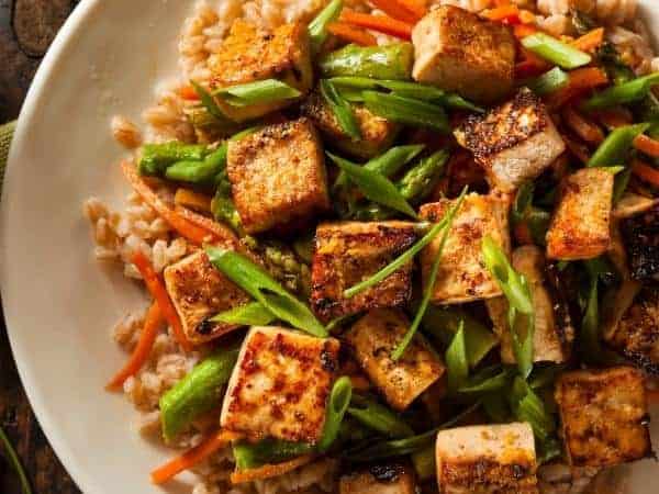 tofu in a stir fry with rice