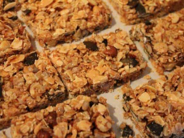 cereal bars on a baking sheet.