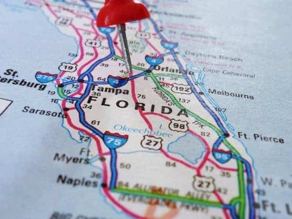 Florida map with a pin in the map.