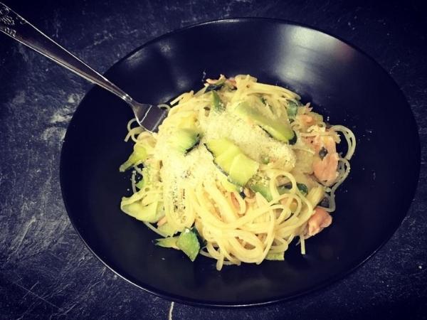 bowl of smoked salmon pasta