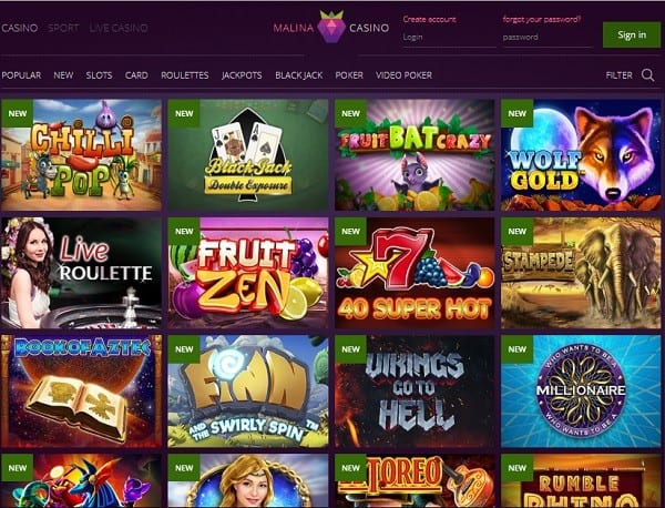 Malina Casino Free Spins Bonus Code 