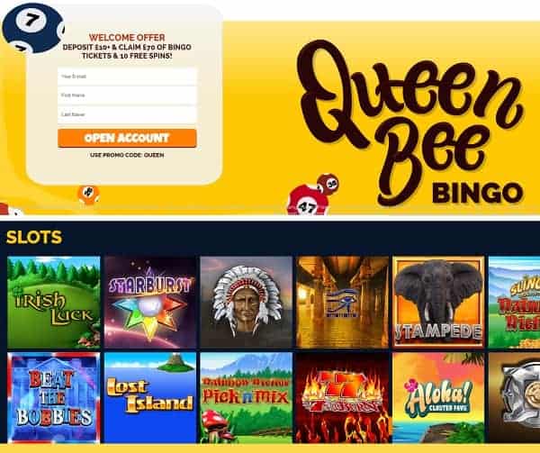 Queen Bee Bingo Casino Review: 10 free spins + £70 no wager bonus