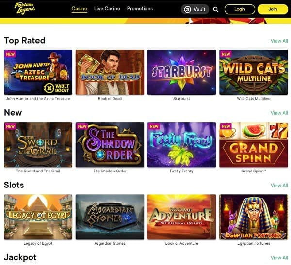 Fortune Legends Casino 55 free spins no wager bonus