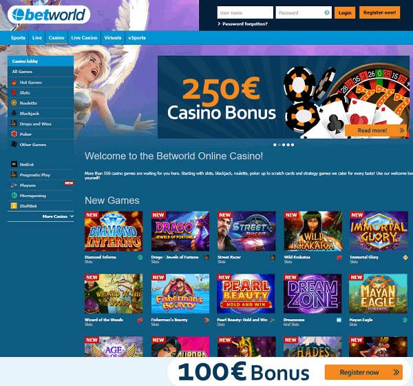 Betworld Casino and Sportsbook Free Spins and No Deposit Bonuses