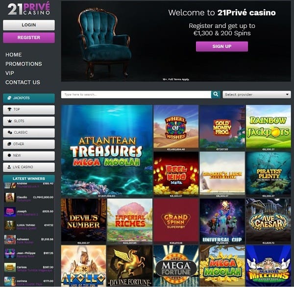 21Prive Casino 200 free spins and no deposit bonus