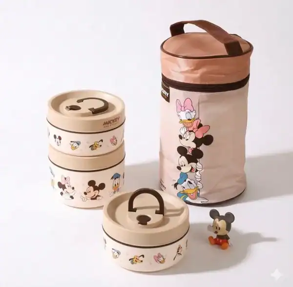 Disney Mickey and Friends 3-Tier Stackable Lunch Box Set with Insulated Bag | Kids Tiffin Carrier