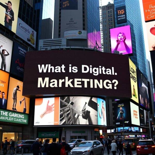 What are the 8 types of digital marketing 1 Billboard displaying the phrase 'What is Digital Marketing?'
