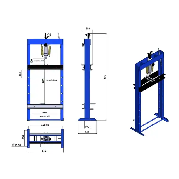 Plano Prensa Hidráulica 15Tn Pie de 2 Columnas Pesada