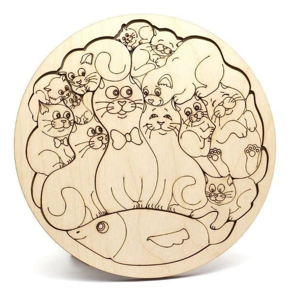 Круглый пазл – "Котики" чертежи для лазерного станка в DXF формате
