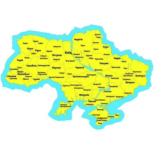 Карта Украины в DXF для лазерного станка с подложкой реками и городами | Мапа України креслення