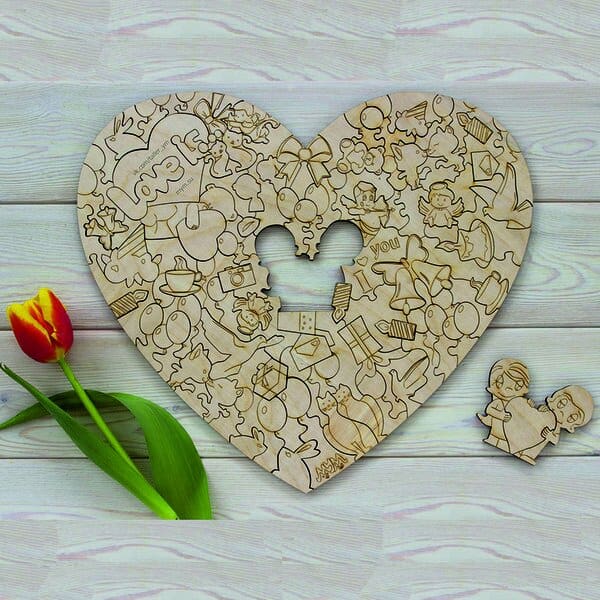 Пазл сердце Love is Heart – Чертеж для лазерного станка с грвировкой