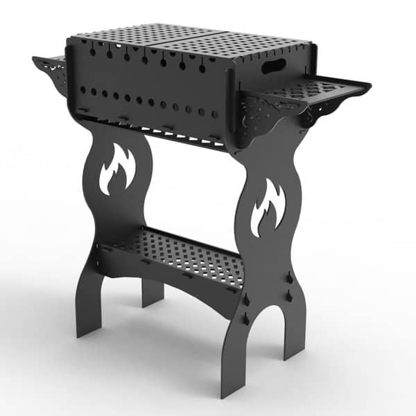 Мангал со съемными полками, съемным грилем и двумя полками под жаровней. Чертеж DXF