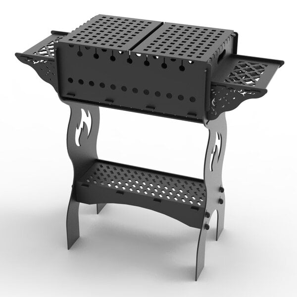 Мангал со съемными полками, съемным грилем и двумя полками под жаровней. Чертеж DXF