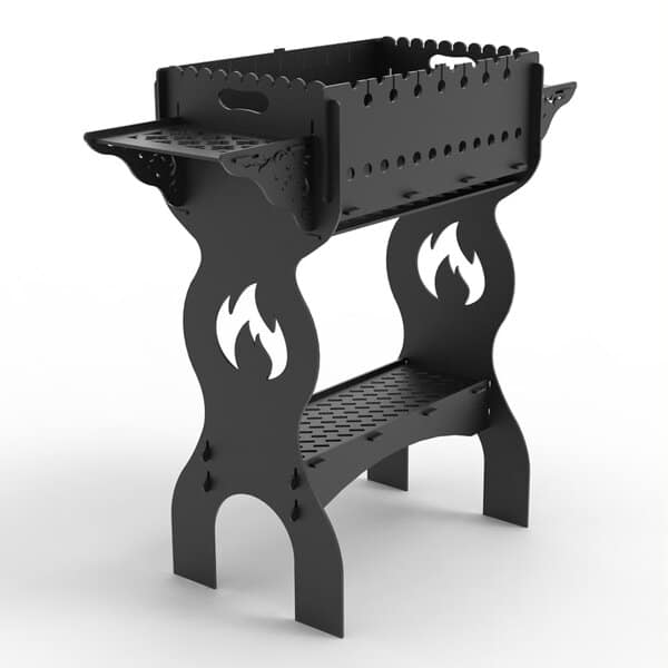 Мангал со съемными полками, съемным грилем и двумя полками под жаровней. Чертеж DXF