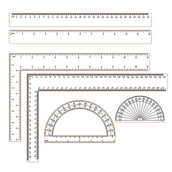 Транспортиры и линейки в сантиметрах и в дюймах – чертеж в DXF формате