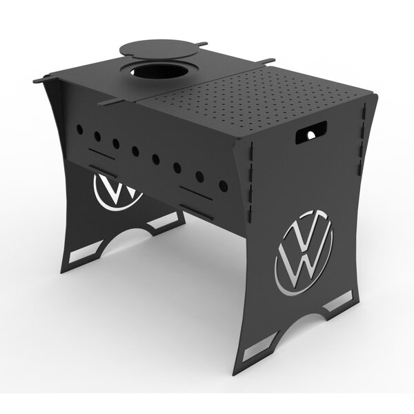 Мангал на пазах с грилем и платформой для казана – Чертеж в DXF формате: Фольксваген, Трезубец и Огонек