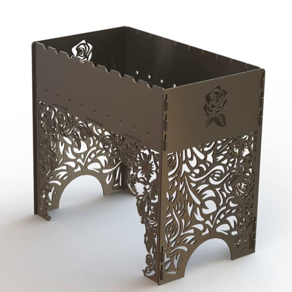 Мангал с красивыми узорами "Роза" 4 мм сталь Чертеж для лазерной резки DXF. барбекю, гриль