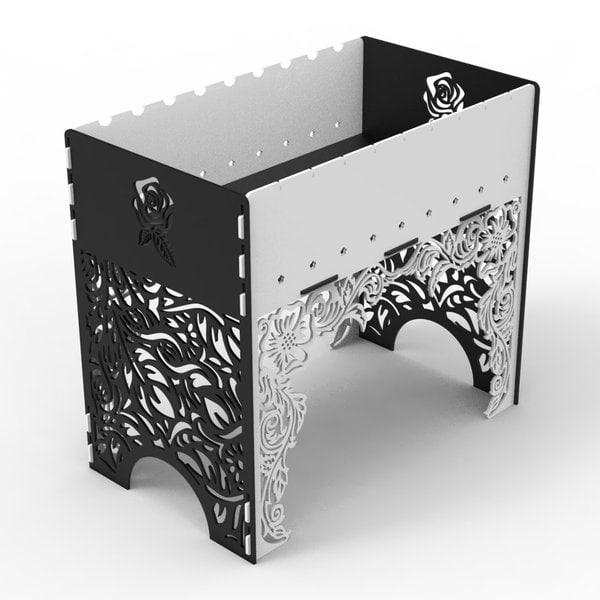 Мангал с красивыми узорами "Роза" 4 мм сталь Чертеж для лазерной резки DXF. барбекю, гриль