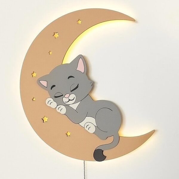 Настенный ночник "Котёнок на Луне" – чертеж для лазерного станка в DXF, SVG, Ai, PDF, CDR форматах