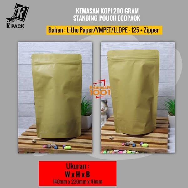 Kemasan Kopi Paper Metalized 200 gram + Zipper dan Valve