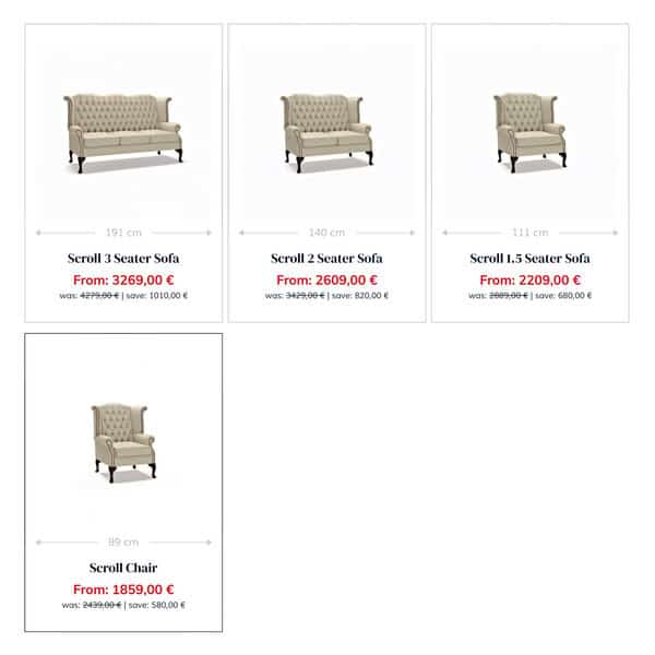 Chesterfield Scroll bank 140cm breed - Afbeelding 4