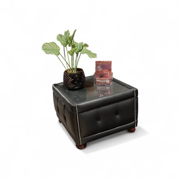 Chesterfield tafel glasplaat in zwart leder Direct leverbaar NR2