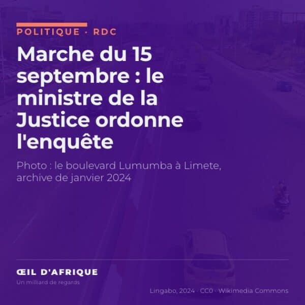 Le boulevard Lumumba à Limete, Kinshasa, où la marche du 15 septembre a été bloquée ; l'enquête a été ordonnée par le ministre de la Justice