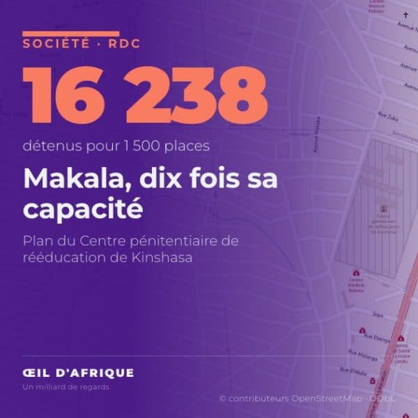 Carte du quartier de la prison de Makala, Centre pénitentiaire de rééducation de Kinshasa, entre Selembao et Bumbu, le long de l'avenue de la Libération