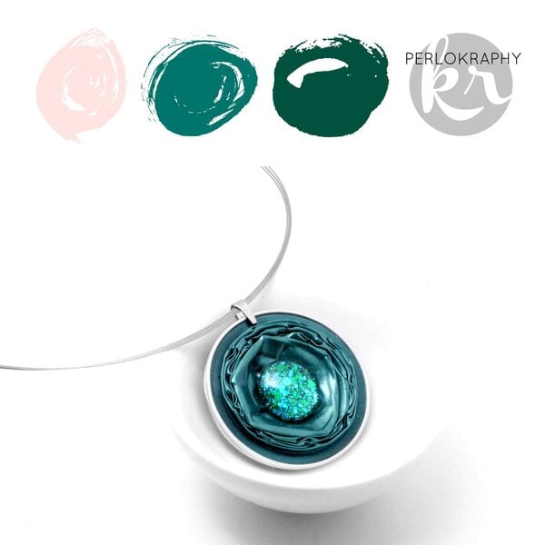 Upcycling Schmuck mit grünem Anhänger aus Kaffeekapsel – Bild 2