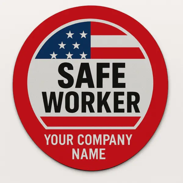 Custom Safe Worker Reflective Hard Hat Sticker American Flag Design | 2″ Circle - Image 2