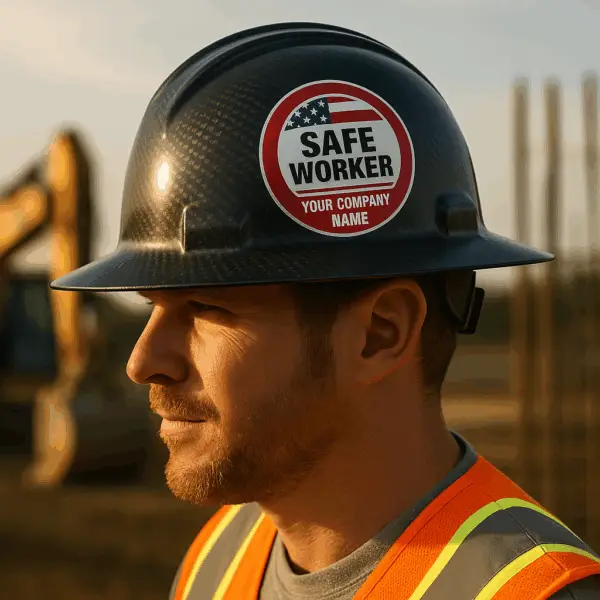 Custom Safe Worker Reflective Hard Hat Sticker American Flag Design | 2″ Circle - Image 3