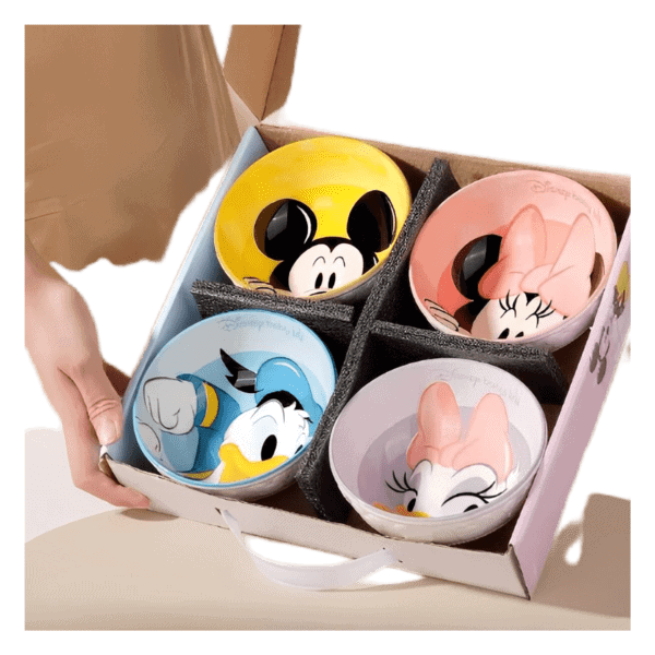 Original Disney Cartoon Character Ceramic Bowl Set – Mickey, Minnie & Donald Premium Serving Bowls (4 Pcs) - Image 3