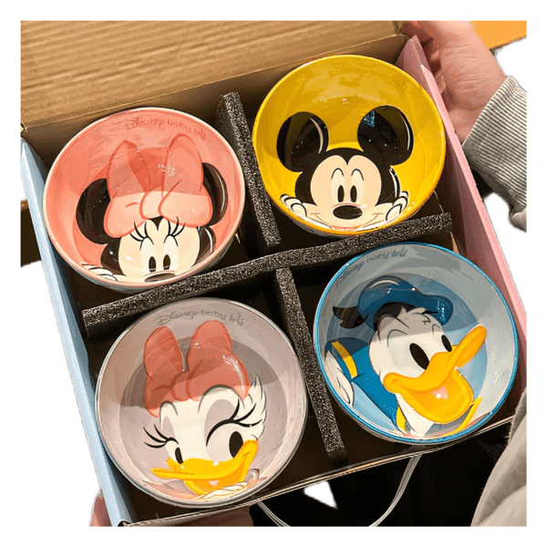 Original Disney Cartoon Character Ceramic Bowl Set – Mickey, Minnie & Donald Premium Serving Bowls (4 Pcs) - Image 2