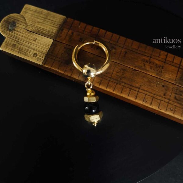 Gold nuts onyx mens earring antikuos, detail