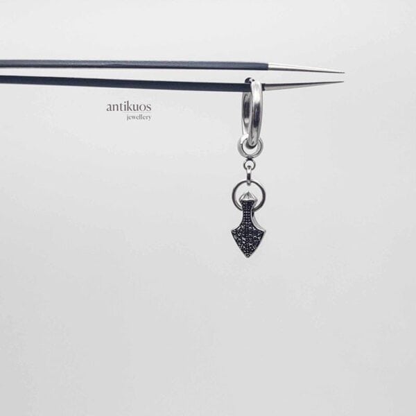 Small arrow stainless steel biker earring by Antikuos jewellery, detail