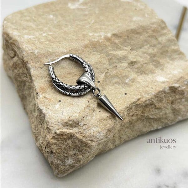 Kaida hoop spike stainless steel biker earring by Antikuos, detail