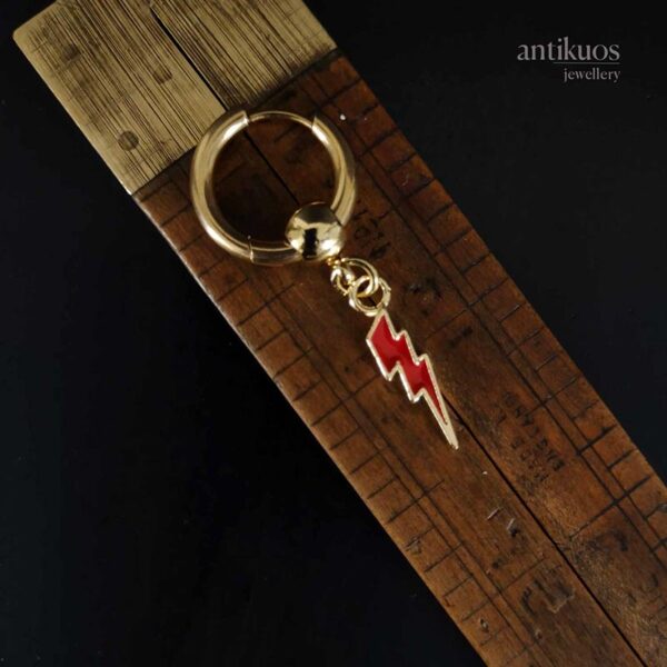 Red bolt gold mens boho earring by Antikuos