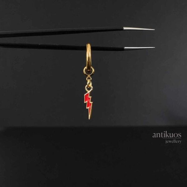 Red bolt gold mens boho earring by Antikuos