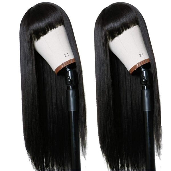 TIMANZO Long Straight Remy Hair Wig Natural Black Heat Resistant Fiber Full Wig with Bangs Cosplay Party Wig for Fashion Women (24 Inches Natural Black Hair) - Image 3
